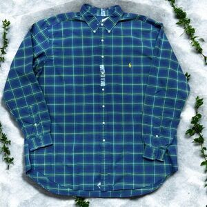 Polo Ralph Lauren Big & Tall Navy Green Button Front Casual Shirt Men's Size 3XL